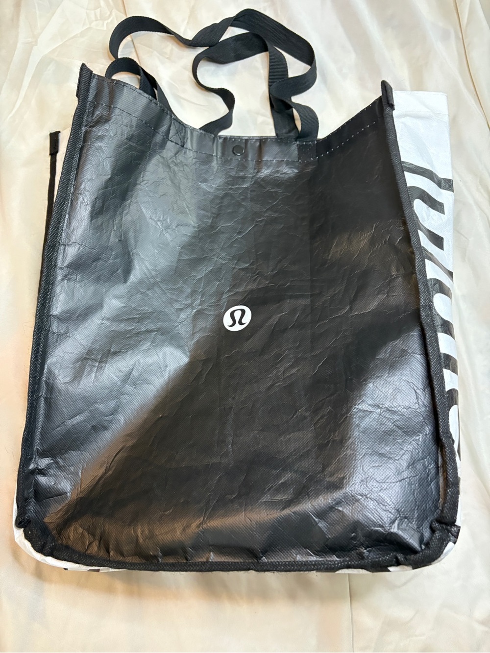 Lululemon Reuseable Shopping Tote Bag Large Black & White Tote 16 X 13 X 6